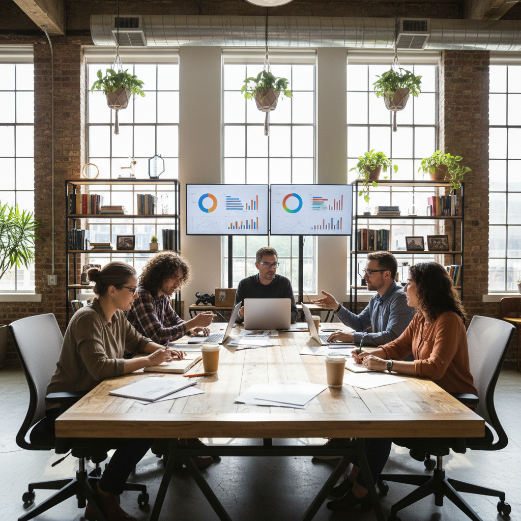 Digital marketing team collaborating on strategy